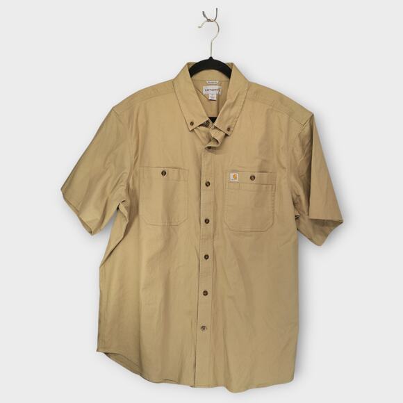 Carhartt Other - Mens Carhartt Khaki Tan Heavy Short Sleeve Button Down Work Shirt Size XL